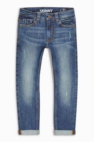 Denim Mid Blue Skinny Distress Jeans (3-16yrs)